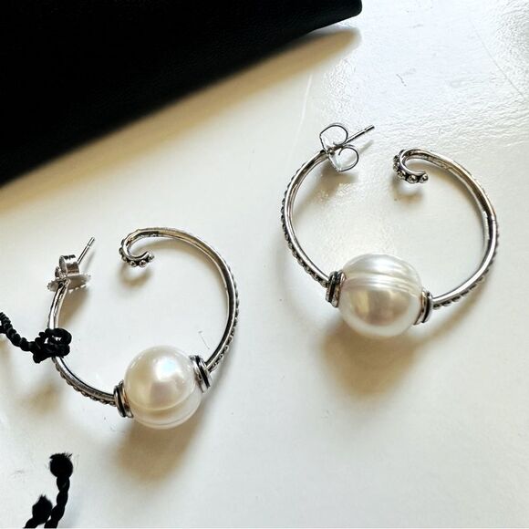 NWOT Honora Sterling Silver Pearl Hoops - Picture 3 of 4